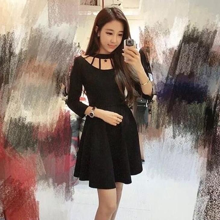 レディース　ワンピース　8分袖　無地　膝上丈　シンプル　カジュアル　大きいサイズ　大人可愛い　上品　エレガント　シック　フェミニン　卒業式　入学式　パーティ　女子会　デート　ブラック　送料無料