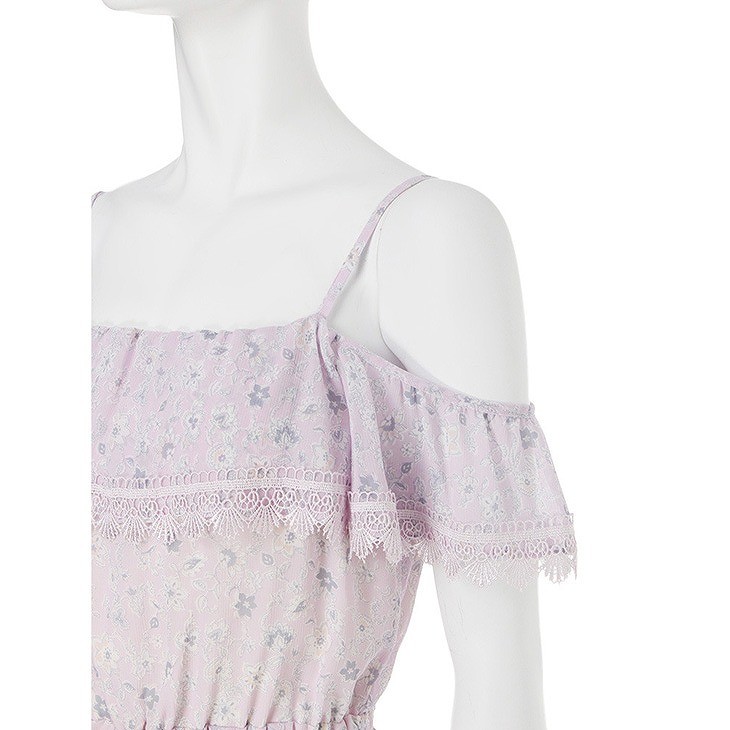 レディース　ワンピース　ストラップ付き　オフショルダー　マキシ丈　ロング丈　トップス　ボトムス　人気　春物　夏物　女性　大人　カジュアル　可愛い　フェミニン　おしゃれ　ファッション　ホワイト　パープル　フリーサイズ　ワンサイズ　送料無料