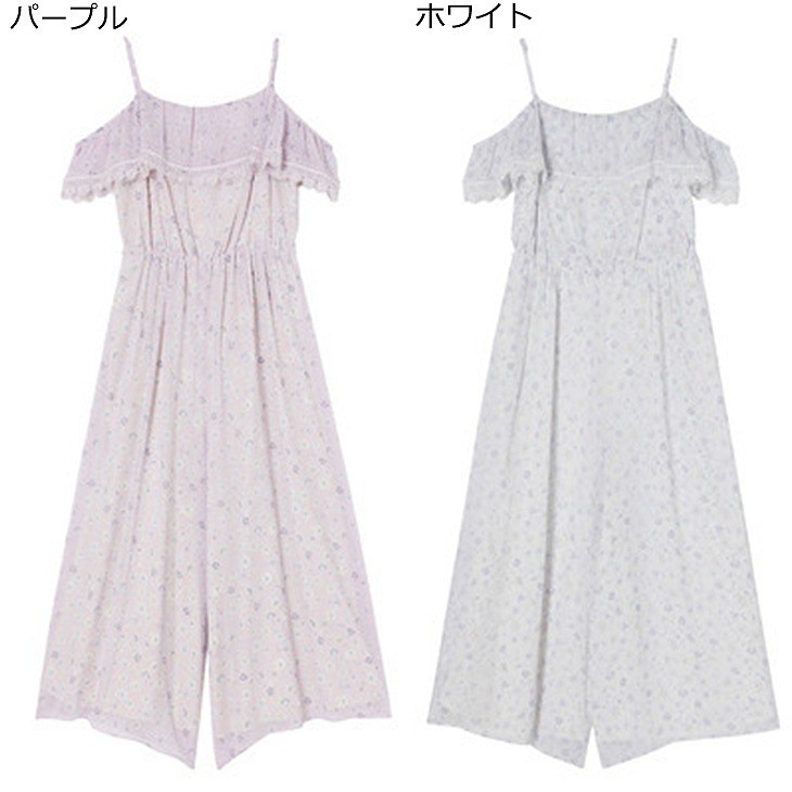 レディース　ワンピース　ストラップ付き　オフショルダー　マキシ丈　ロング丈　トップス　ボトムス　人気　春物　夏物　女性　大人　カジュアル　可愛い　フェミニン　おしゃれ　ファッション　ホワイト　パープル　フリーサイズ　ワンサイズ　送料無料