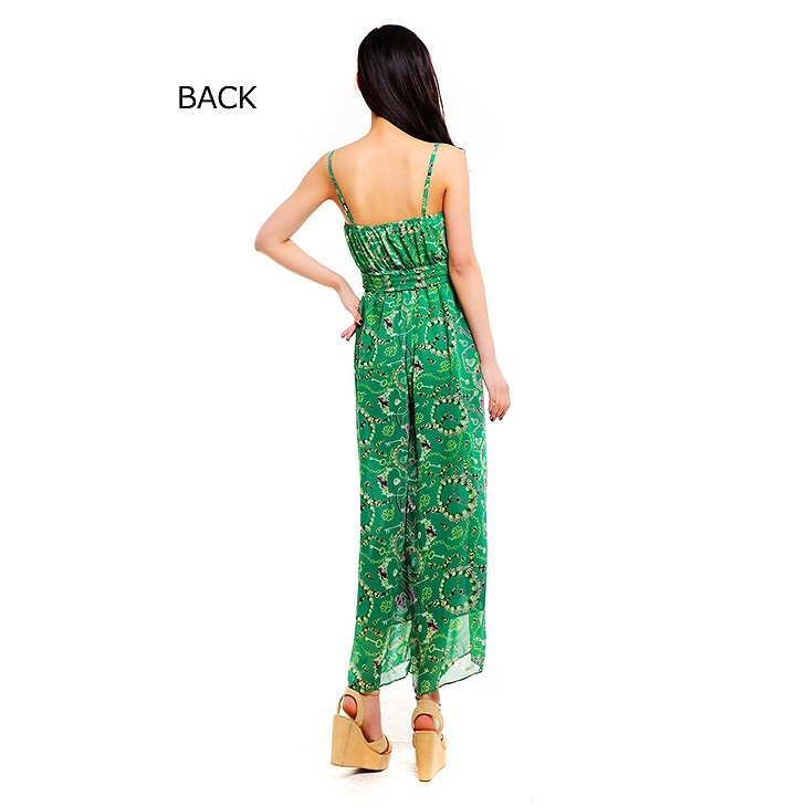 レディース　シフォン　キャミソール　ワイドレッグパンツ　サロペット　ジャンプスーツ　トップス　ボトムス　人気　春物　夏物　女性　大人　カジュアル　可愛い　フェミニン　エレガント　おしゃれ　ファッション　グリーン　フリーサイズ　ワンサイズ　送料無料