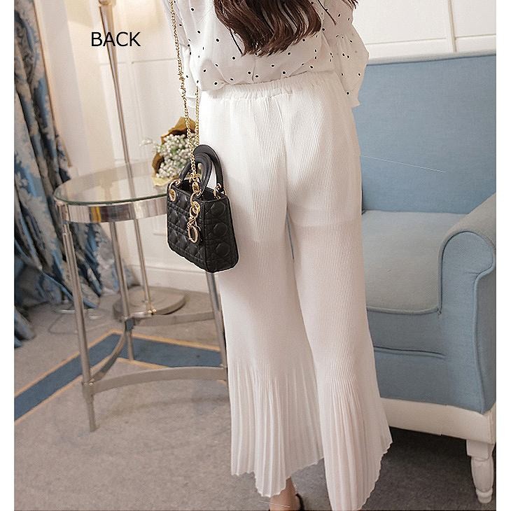 レディース　シフォン　ワイドレッグパンツ　ハイウエスト　プリーツ　クロップド　半端丈　ボトムス　春物　夏物　女性　大人　フェミニン　エレガント　おしゃれ　ファッション　グレー　レッド　ブラック　ピンク　ホワイト　フリーサイズ　ワンサイズ　送料無料