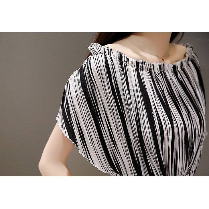 レディース　シフォン　ストライプ　オールインワン　サロペット　ワイドレッグパンツ　半袖　トップス　ボトムス　人気　春物　夏物　女性　大人　カジュアル　フェミニン　エレガント　おしゃれ　ファッション　ブラック　ブルー　S　M　L　XL　XXL　サイズ　送料無料