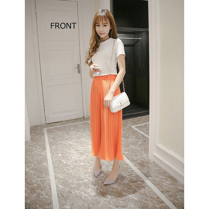 レディース　シフォン　ワイドレッグパンツ　ハイウエスト　プリーツ　クロップド　半端丈　ボトムス　春物　夏物　女性　大人　フェミニン　エレガント　おしゃれ　ホワイト　グレー　オレンジ　ピンク　イエロー　ブラック　フリーサイズ　ワンサイズ　送料無料
