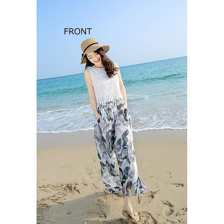 レディース　シフォン　ワイドレッグパンツ　ハイウエスト　透け感　キュロット　ロング丈　ボトムス　春物　夏物　海　女性　大人　カジュアル　可愛い　フェミニン　セクシー　エレガント　清楚　上品　おしゃれ　ファッション　ブルー　ピンク　M　L　サイズ　送料無料