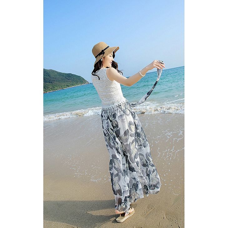 レディース　シフォン　ワイドレッグパンツ　ハイウエスト　透け感　キュロット　ロング丈　ボトムス　春物　夏物　海　女性　大人　カジュアル　可愛い　フェミニン　セクシー　エレガント　清楚　上品　おしゃれ　ファッション　ブルー　ピンク　M　L　サイズ　送料無料