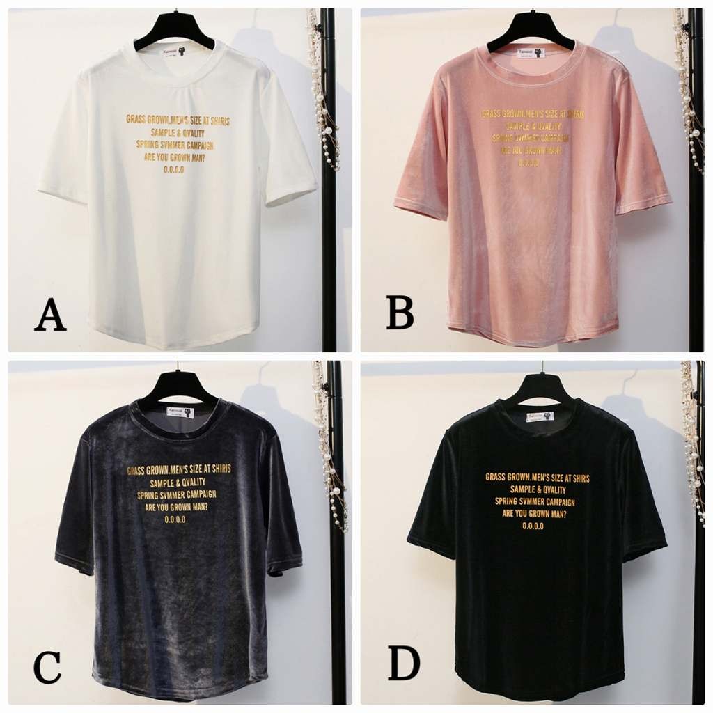 レディース　トップス　Tシャツ　カットソー　ラウンドネック　半袖　ベルベット　シンプル　ゆったり　エレガント　セクシー　カジュアル　大人可愛い　フェミニン　おしゃれ　普段着　ホワイト　ブラック　グレー　ピンク　送料無料