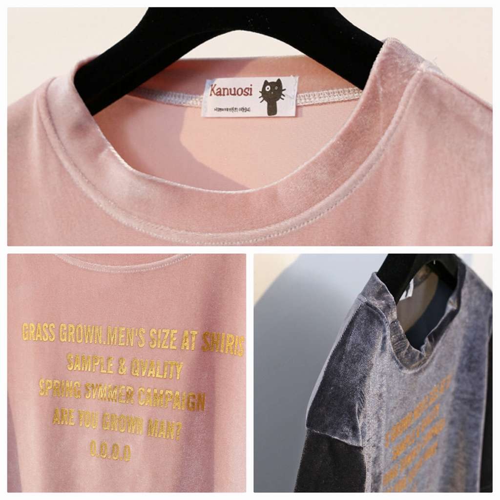 レディース　トップス　Tシャツ　カットソー　ラウンドネック　半袖　ベルベット　シンプル　ゆったり　エレガント　セクシー　カジュアル　大人可愛い　フェミニン　おしゃれ　普段着　ホワイト　ブラック　グレー　ピンク　送料無料