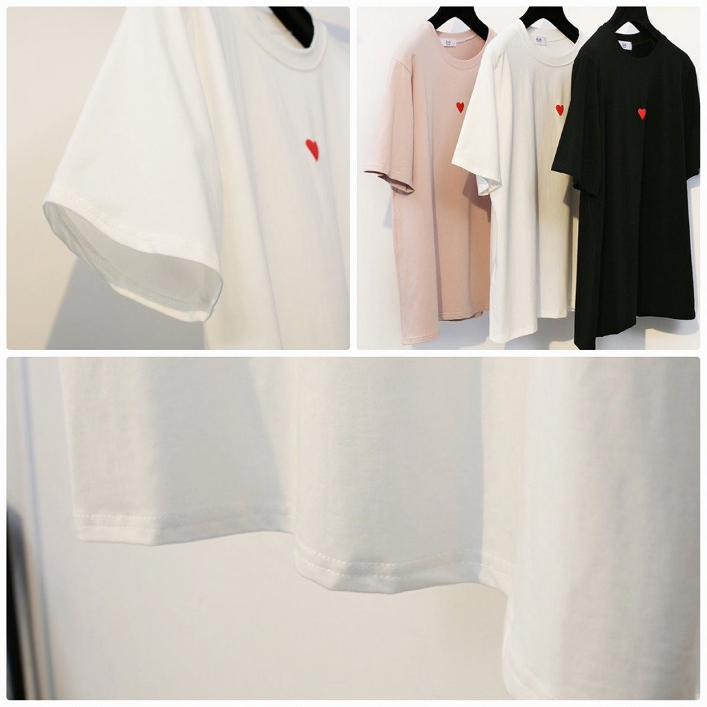 レディース　トップス　Tシャツ　半袖　綿　シンプル　ワンポイント　刺繍　ハート　ゆったり　カジュアル　大人可愛い　フェミニン　デート　お出かけ　普段着　ホワイト　ブラック　ピンク　送料無料