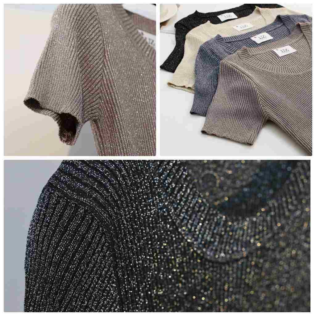 レディース　トップス　Tシャツ　カットソー　半袖　無地　ニット　シンプル　スリム　フィット　エレガント　セクシー　カジュアル　大人可愛い　フェミニン　おしゃれ　通勤　デート　お出かけ　普段着　ブラック　グレー　ベージュ　送料無料