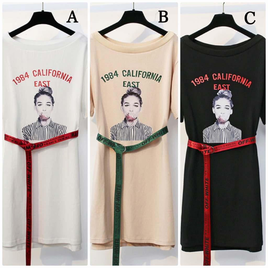 レディース　トップス　Tシャツ　ワンピース　チュニック　半袖　ベルト付　綿　コットン　シンプル　プリント　ゆったり　カジュアル　大人可愛い　フェミニン　デート　お出かけ　普段着　ブラック　ホワイト　ベージュ　送料無料