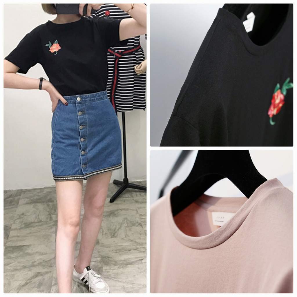 レディース　トップス　Tシャツ　半袖　綿　コットン混　シンプル　ワンポイント　花柄　刺繍　　ゆったり　カジュアル　大人可愛い　フェミニン　デート　お出かけ　普段着　ブラック　ホワイト　ピンク　送料無料