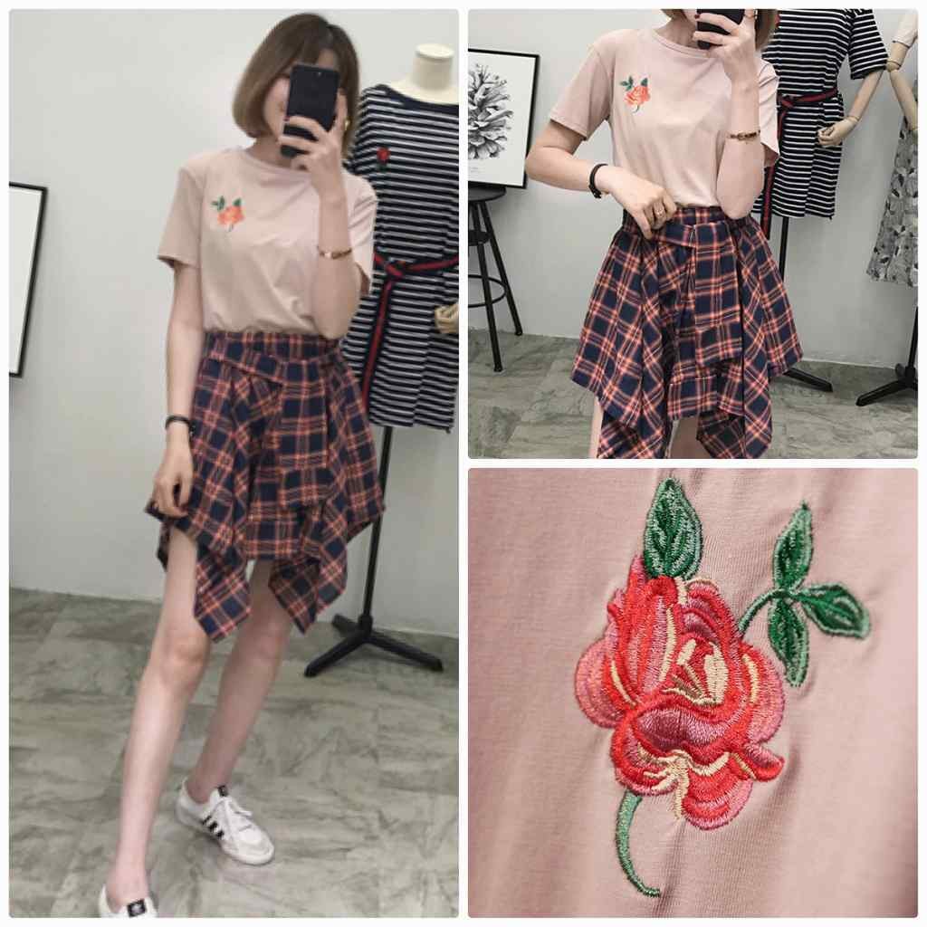 レディース　トップス　Tシャツ　半袖　綿　コットン混　シンプル　ワンポイント　花柄　刺繍　　ゆったり　カジュアル　大人可愛い　フェミニン　デート　お出かけ　普段着　ブラック　ホワイト　ピンク　送料無料