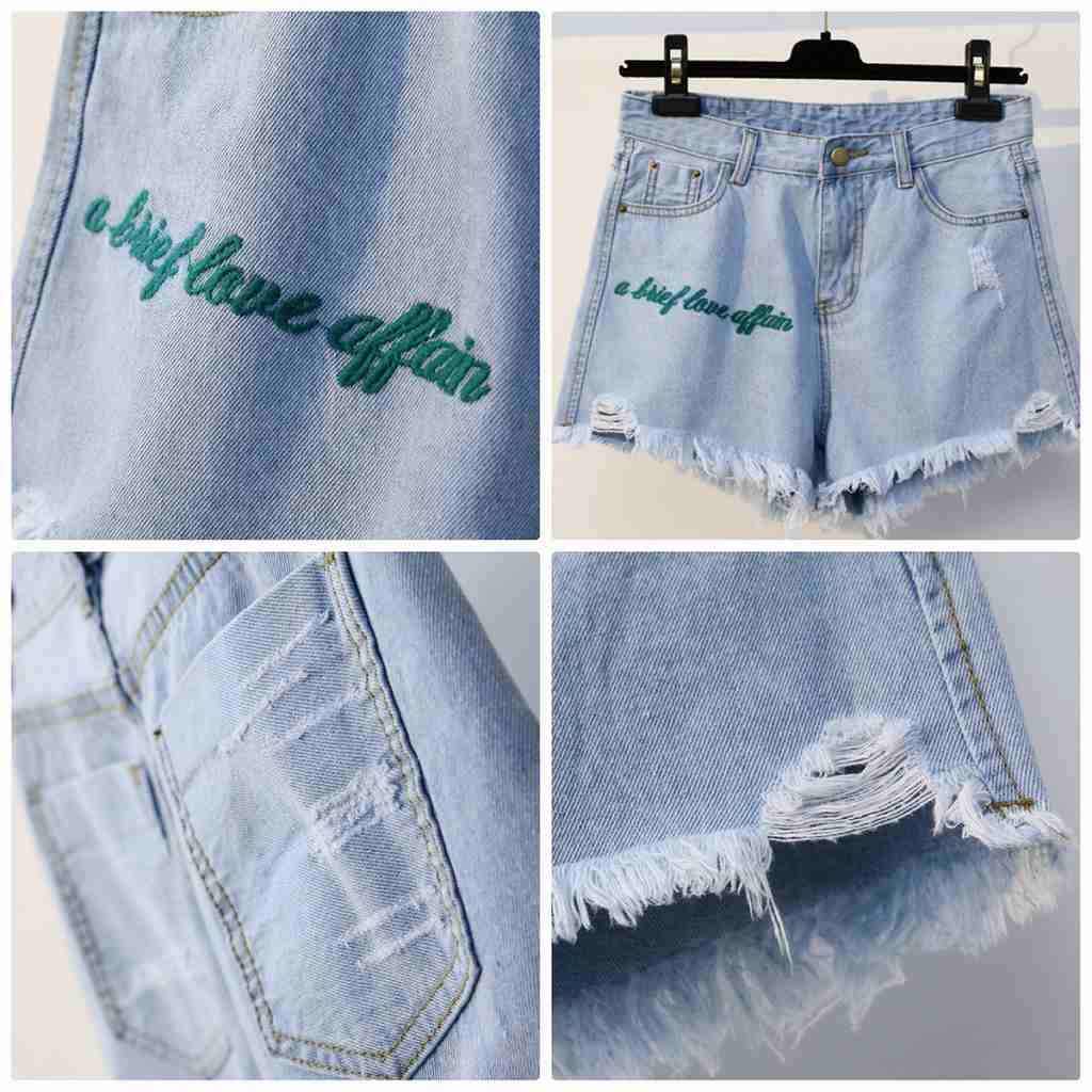 レディース　ボトムス　ジーンズ　デニム　ショートパンツ　フレイドヘム　切りっぱなし　カットオフ　刺繍　バラ　花柄　ダメージ　クラッシュ　大人カジュアル　フェミニン　シンプル　リゾート　普段着　デイリー　お出かけ　デート　ブルー　送料無料
