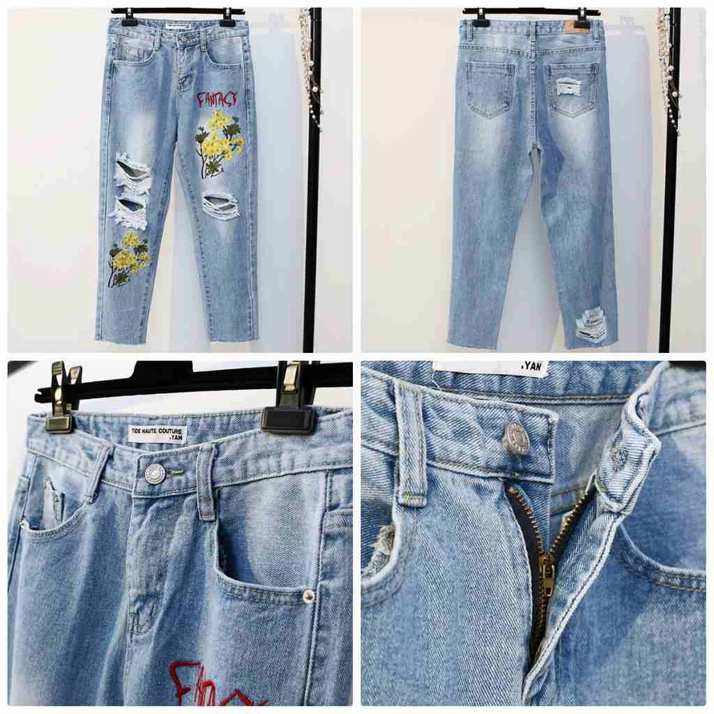 レディース　ボトムス　ジーンズ　デニム　刺繍　花柄　フレイドヘム　切りっぱなし　カットオフ　ダメージ　クラッシュ　大人カジュアル　フェミニン　シンプル　リゾート　普段着　デイリー　お出かけ　デート　ブルー　送料無料