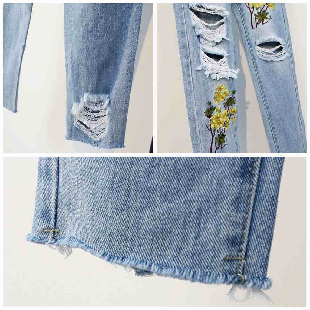 レディース　ボトムス　ジーンズ　デニム　刺繍　花柄　フレイドヘム　切りっぱなし　カットオフ　ダメージ　クラッシュ　大人カジュアル　フェミニン　シンプル　リゾート　普段着　デイリー　お出かけ　デート　ブルー　送料無料