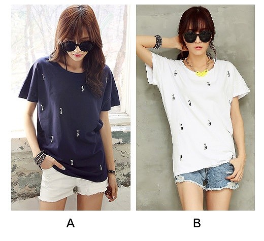 レディース　トップス　カットソー　Tシャツ　Vネック　半袖　刺繍　シンプル　ゆったり　カジュアル　大人可愛い　大きいサイズ　フェミニン　オフィス　デート　お出かけ　デイリー　ネイビー　ホワイト　送料無料