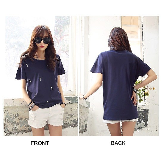 レディース　トップス　カットソー　Tシャツ　Vネック　半袖　刺繍　シンプル　ゆったり　カジュアル　大人可愛い　大きいサイズ　フェミニン　オフィス　デート　お出かけ　デイリー　ネイビー　ホワイト　送料無料