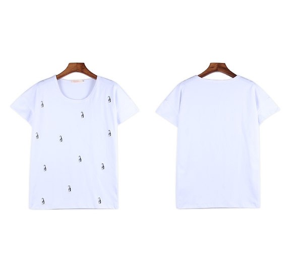 レディース　トップス　カットソー　Tシャツ　Vネック　半袖　刺繍　シンプル　ゆったり　カジュアル　大人可愛い　大きいサイズ　フェミニン　オフィス　デート　お出かけ　デイリー　ネイビー　ホワイト　送料無料