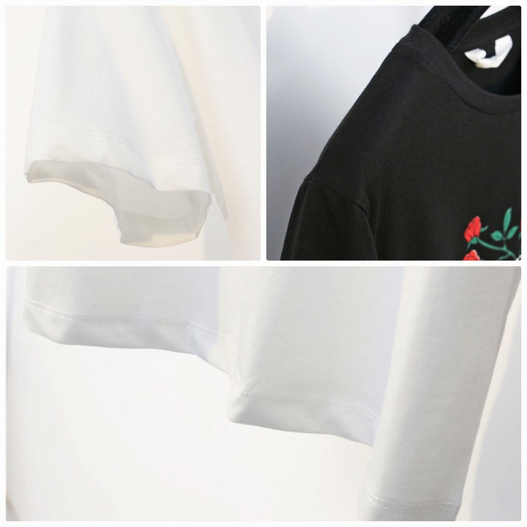 レディース　トップス　Tシャツ　半袖　綿　コットン　花柄　プリント　シンプル　ゆったり　カジュアル　大人可愛い　フェミニン　デート　お出かけ　普段着　ブラック　ホワイト　ベージュ　送料無料