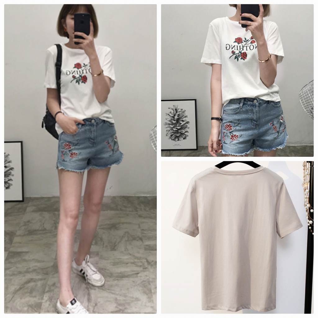 レディース　トップス　Tシャツ　半袖　綿　コットン　花柄　プリント　シンプル　ゆったり　カジュアル　大人可愛い　フェミニン　デート　お出かけ　普段着　ブラック　ホワイト　ベージュ　送料無料