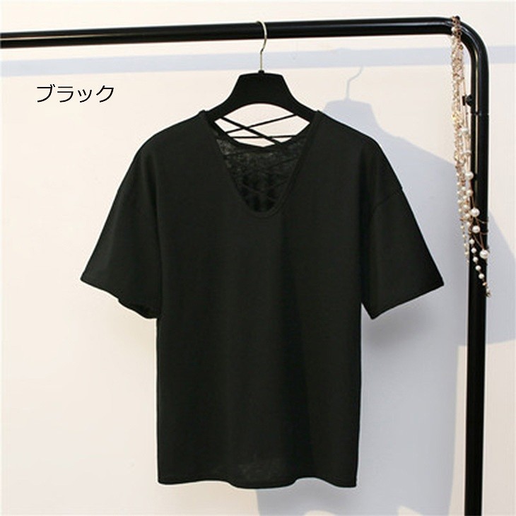 レディース　半袖　Vネック　Tシャツ　ソリッドカラー　トップス　人気　春物　夏物　女性　大人　カジュアル　キュート　可愛い　フェミニン　セクシー　おしゃれ　ファッション　イエロー　レッド　ホワイト　ブラック　フリーサイズ　ワンサイズ　送料無料