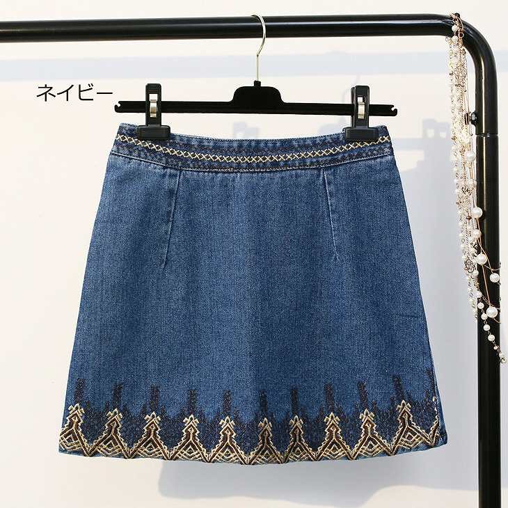 レディース　刺繍　ハイウエスト　ミニタイトスカート　デニム　ジーンズ　ボトムス　春物　夏物　海　女性　大人　カジュアル　可愛い　フェミニン　おしゃれ　ファッション　ブルー　ネイビー　Ｓ　Ｍ　Ｌ　XL　サイズ　送料無料