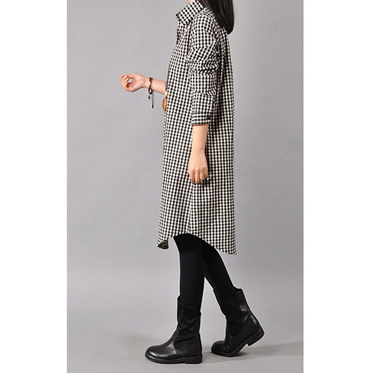 レディース　シャツワンピ　8分袖　ワンピース　チェック　ミモレ丈　コットン　シンプル　カジュアル　大きいサイズ　大人可愛い　フェミニン　ナチュラル　お出かけ　デート　デイリー　ブラック　レッド　送料無料