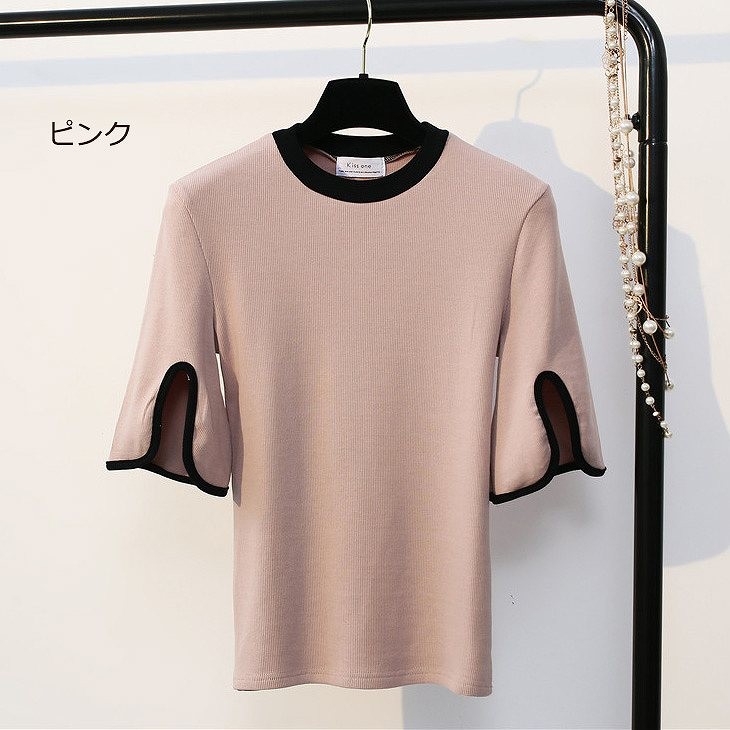レディース　フレアスリーブ　半袖　Tシャツ　クルーネック　トップス　人気　春物　夏物　女性　大人　カジュアル　キュート　可愛い　フェミニン　上品　おしゃれ　ファッション　イエロー　ピンク　ブルー　ホワイト　フリーサイズ　ワンサイズ　送料無料