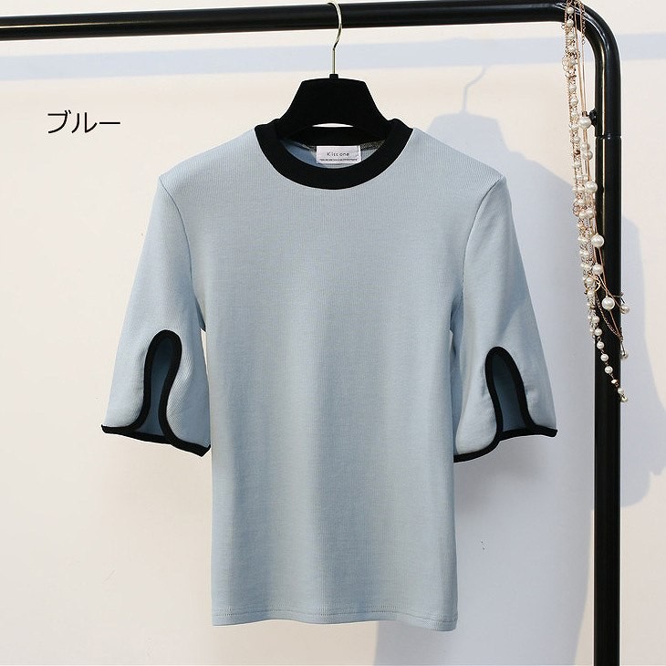 レディース　フレアスリーブ　半袖　Tシャツ　クルーネック　トップス　人気　春物　夏物　女性　大人　カジュアル　キュート　可愛い　フェミニン　上品　おしゃれ　ファッション　イエロー　ピンク　ブルー　ホワイト　フリーサイズ　ワンサイズ　送料無料