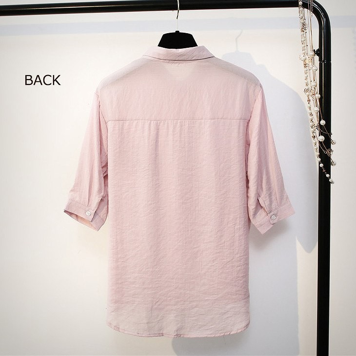 レディース　胸ポケット　刺繍　ブラウス　半袖　シャツ　ショートスリーブ　パフスリーブ　人気　春物　夏物　女性　大人　カジュアル　キュート　可愛い　フェミニン　おしゃれ　ファッション　グリーン　緑色　フリーサイズ　ワンサイズ　送料無料