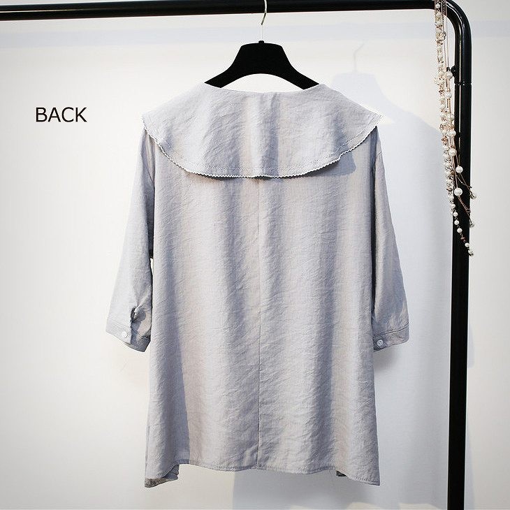 レディース　トップス　セーラーカラー　カットソー　シャツ　5分袖　無地　シンプル　カジュアル　フリーサイズ　大人可愛い　フェミニン　デート　お出かけ　デイリー　グレー　ホワイト　送料無料