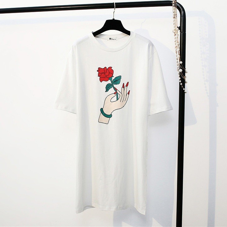 レディース　ツーピース　ロンT　カットソー　プリント　7分袖　総レース　スカート　ミモレ丈　フリーサイズ　シンプル　カジュアル　大人可愛い　フェミニン　デート　お出かけ　デイリー　ホワイト　ネイビー　送料無料