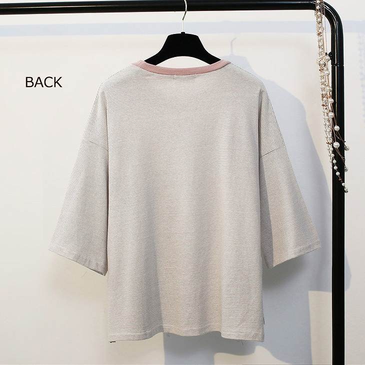 レディース　トップス　Tシャツ　カットソー　シャツ　7分袖　ボーダー　シンプル　カジュアル　大人可愛い　フリーサイズ　フェミニン　デート　お出かけ　デイリー　アプリコット　ライトブルー　ブラック　送料無料