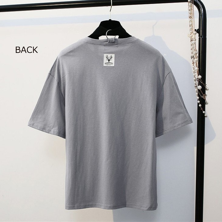 レディース　トップス　Tシャツ　ルーズタイ　半袖　無地　シンプル　カジュアル　春夏　フリーサイズ　大人可愛い　フェミニン　デート　お出かけ　デイリー　グレー　ホワイト　送料無料