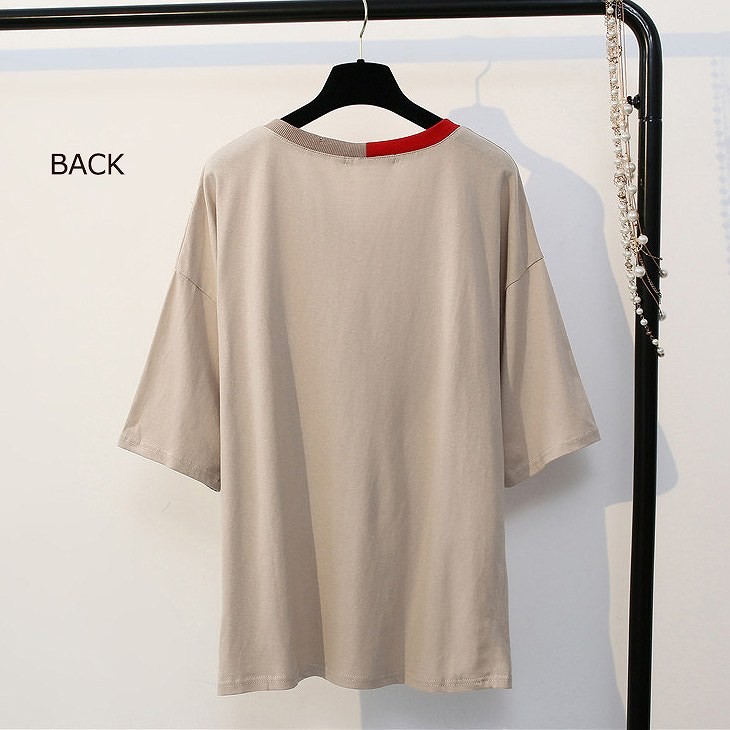 レディース　トップス　Tシャツ　Vネック　半袖　ロゴ　シンプル　カジュアル　春夏　フリーサイズ　大人可愛い　フェミニン　デート　お出かけ　デイリー　アプリコット　ホワイト　送料無料