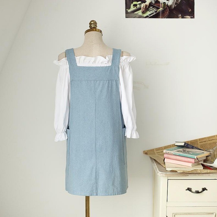 レディース　デニム　エプロンワンピ　ノースリーブ　ワンピース　オーバーオール　　サロペット　無地　膝上丈　シンプル　カジュアル　大人可愛い　フェミニン　ナチュラル　お出かけ　デート　デイリー　ブルー　送料無料