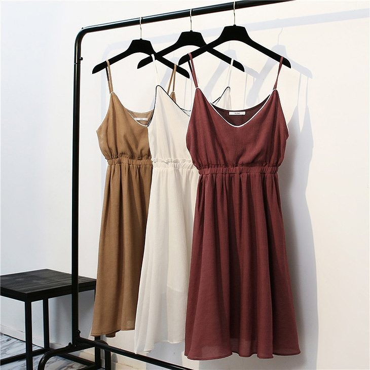 レディース　サマードレス　ワンピース　キャミソールワンピ　ミモレ丈　無地　裏地付き　シンプル　フリーサイズ　カジュアル　大人可愛い　フェミニン　デート　お出かけ　デイリー　ビーチ　コーヒー　ホワイト　ワイン　送料無料