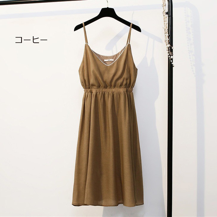 レディース　サマードレス　ワンピース　キャミソールワンピ　ミモレ丈　無地　裏地付き　シンプル　フリーサイズ　カジュアル　大人可愛い　フェミニン　デート　お出かけ　デイリー　ビーチ　コーヒー　ホワイト　ワイン　送料無料