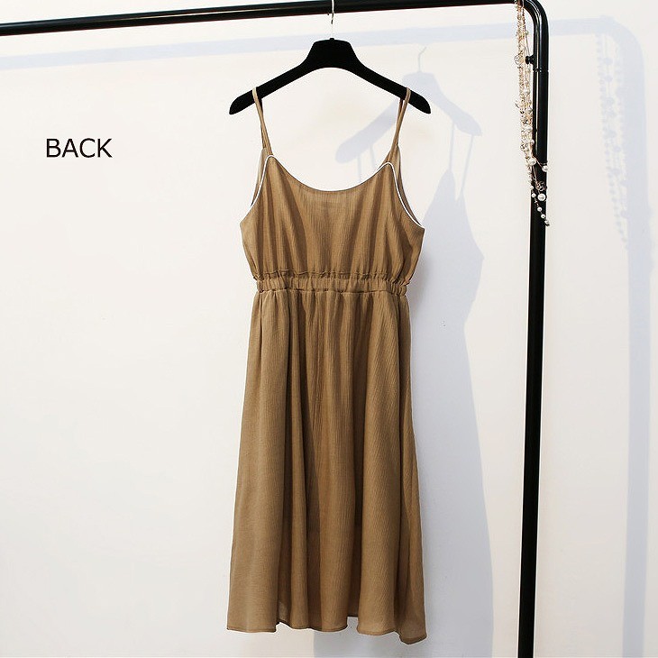 レディース　サマードレス　ワンピース　キャミソールワンピ　ミモレ丈　無地　裏地付き　シンプル　フリーサイズ　カジュアル　大人可愛い　フェミニン　デート　お出かけ　デイリー　ビーチ　コーヒー　ホワイト　ワイン　送料無料