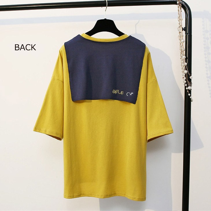 レディース　トップス　Tシャツ　ルーズタイ　5分袖　無地　シンプル　カジュアル　春夏　フリーサイズ　大人可愛い　フェミニン　デート　お出かけ　デイリー　イエロー　ホワイト　送料無料