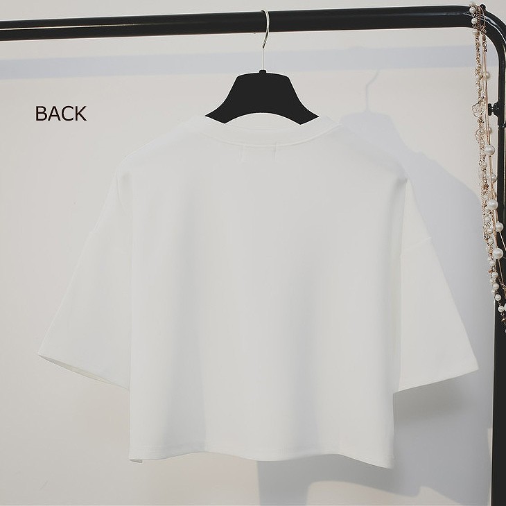 レディース　トップス　Tシャツ　ラウンドネック　5分袖　プリント　シンプル　カジュアル　春夏　フリーサイズ　大人可愛い　フェミニン　デート　お出かけ　デイリー　ホワイト　ブラック　送料無料