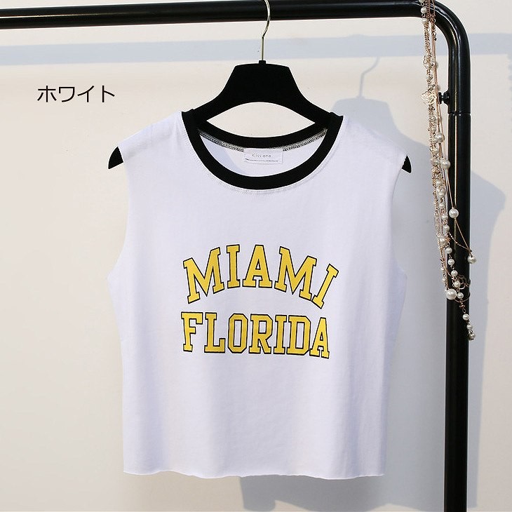 レディース　トップス　タンクトップ　ノースリーブ　カットソー　英字プリント　シンプル　カジュアル　春夏　フリーサイズ　大人可愛い　スポーツ　フェミニン　デート　お出かけ　デイリー　イエロー　グリーン　ホワイト　ブラック　送料無料