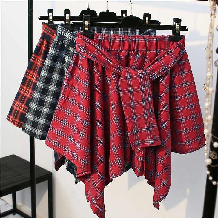 レディース　ミニスカート　タータンチェック　フレア　カジュアル　春夏　大人可愛い　フリーサイズ　シンプル　デイリー　お出かけ　デート　ネイビー・レッド　レッド　ネイビー・ホワイト　送料無料