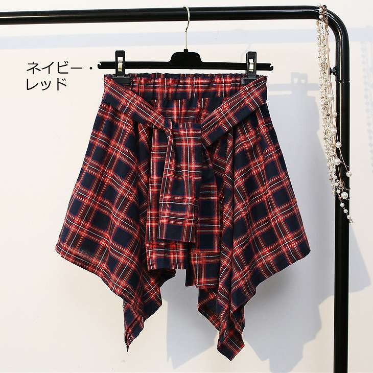 レディース　ミニスカート　タータンチェック　フレア　カジュアル　春夏　大人可愛い　フリーサイズ　シンプル　デイリー　お出かけ　デート　ネイビー・レッド　レッド　ネイビー・ホワイト　送料無料