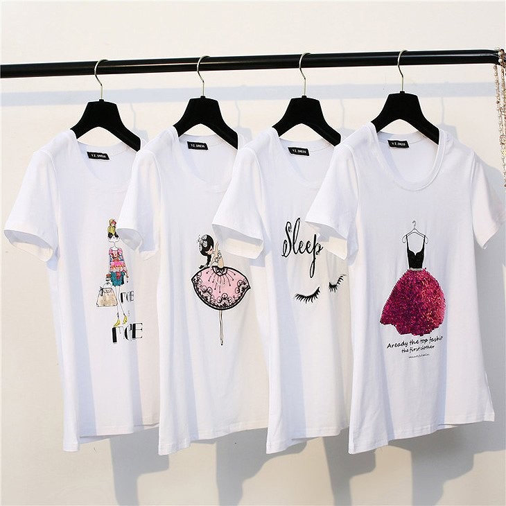 レディース　トップス　Tシャツ　ラウンドネック　半袖　プリント　シンプル　カジュアル　春夏　フリーサイズ　大人可愛い　フェミニン　デート　お出かけ　デイリー　ホワイト　送料無料