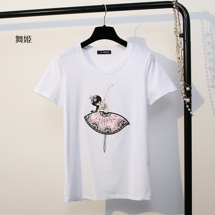 レディース　トップス　Tシャツ　ラウンドネック　半袖　プリント　シンプル　カジュアル　春夏　フリーサイズ　大人可愛い　フェミニン　デート　お出かけ　デイリー　ホワイト　送料無料