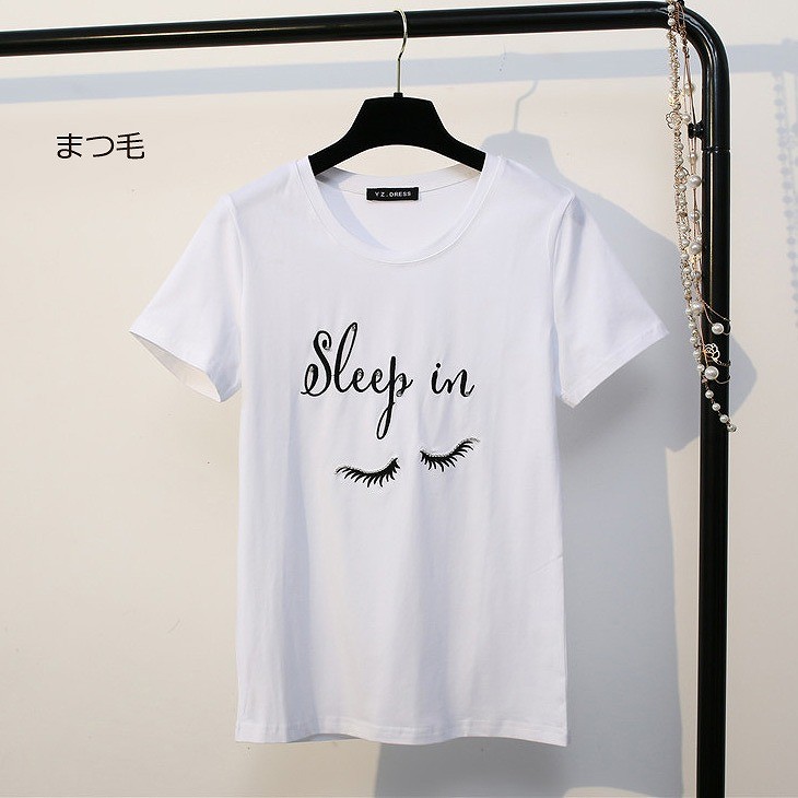 レディース　トップス　Tシャツ　ラウンドネック　半袖　プリント　シンプル　カジュアル　春夏　フリーサイズ　大人可愛い　フェミニン　デート　お出かけ　デイリー　ホワイト　送料無料