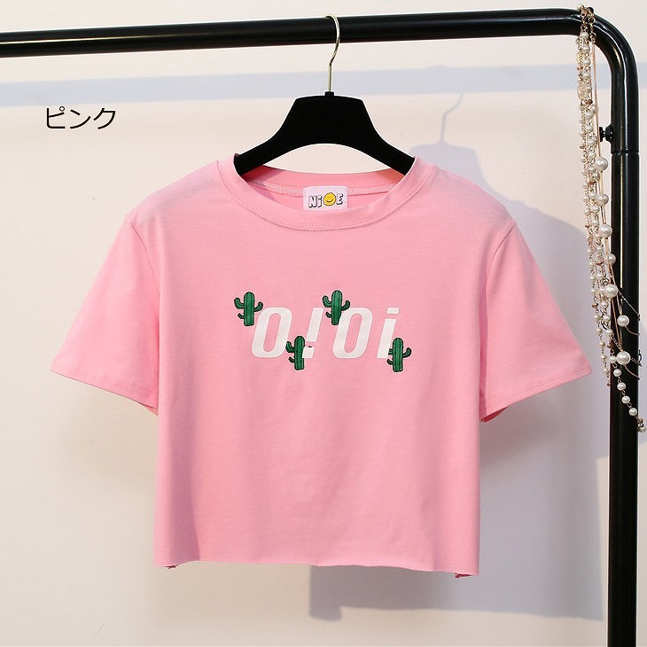 レディース　トップス　Tシャツ　ショート丈　カットソー　半袖　綿　コットン　シンプル　プリント　ゆったり　カジュアル　大人可愛い　フェミニン　デート　お出かけ　普段着　ホワイト　ピンク　イエロー　送料無料