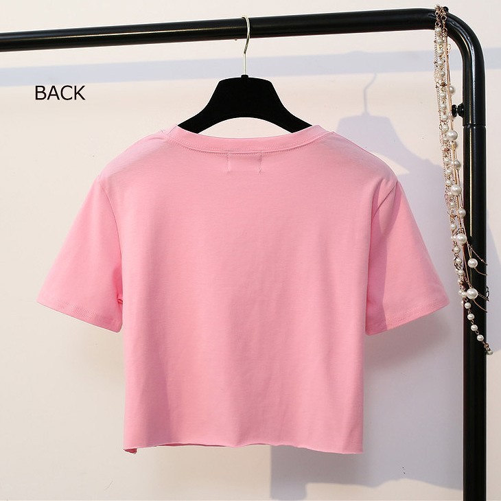 レディース　トップス　Tシャツ　ショート丈　カットソー　半袖　綿　コットン　シンプル　プリント　ゆったり　カジュアル　大人可愛い　フェミニン　デート　お出かけ　普段着　ホワイト　ピンク　イエロー　送料無料