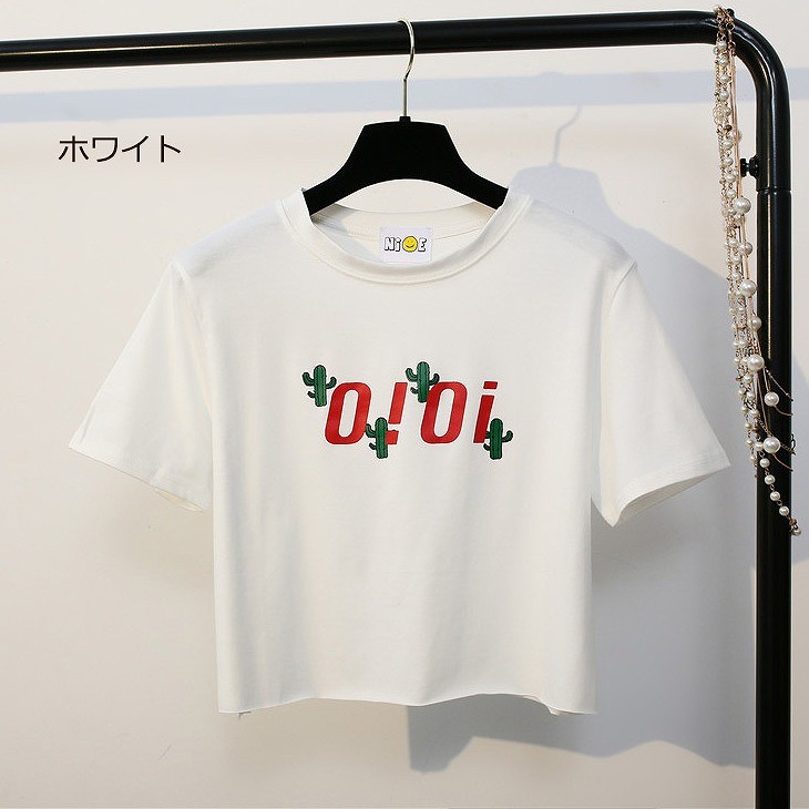 レディース　トップス　Tシャツ　ショート丈　カットソー　半袖　綿　コットン　シンプル　プリント　ゆったり　カジュアル　大人可愛い　フェミニン　デート　お出かけ　普段着　ホワイト　ピンク　イエロー　送料無料